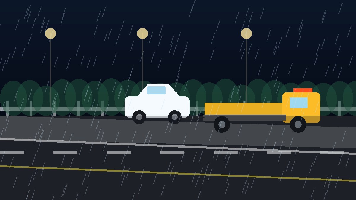 天津暴雨夜拖车救援现场图